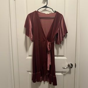 Hummingbird Brand Velvet Mini Wrap Dress in Size Small